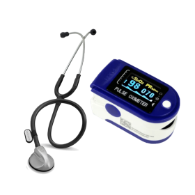Paquete estetoscopio medimetrics master cardiology y oxímetro digital de dedo