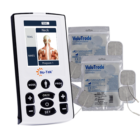 Electroestimulador TENS + EMS Nu-Tek y 20 electrodos 5 x 5 cm