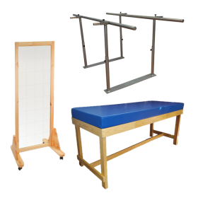 Camilla de Fisioterapia Fija, Espejo de Fisioterapia para Postura Móvil y Barras Paralelas de Rehabilitación Portátiles
