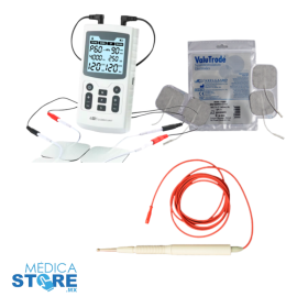 Electroestimulador TENS, EMS, IF y RUSAS con 2 canales independientes, lápiz puntal facial y Electrodos ValuTrode® Lite