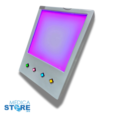 Panel de luz con 4 botones iluminados que al momento de presionarlos emite el color seleccionado