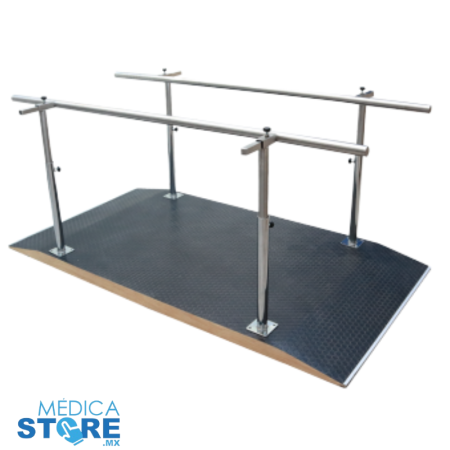Barras Paralelas para Marcha con Plataforma de 2.5 Metros de Acero Inoxidable con Anchura y Altura Ajustable - Mecano Rehab