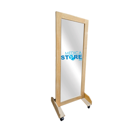 Espejo de Fisioterapia Móvil de 1 Sección con Marco de Madera y Barras Suecas de Madera para Fisioterapia