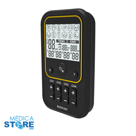 Electroestimulador Portátil de 4 Canales Independientes con Batería Recargable, 50 Programas para TENS y EMS - ROOVJOY