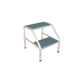 Escalera de 2 Peldaños en Acero de 50cm alto x 40cm largo x 33cm ancho con Regatones en Hule Antiderrapante - Mecano Rehab