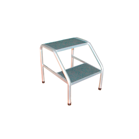 Escalera de 2 Peldaños en Acero de 50cm alto x 40cm largo x 33cm ancho con Regatones en Hule Antiderrapante - Mecano Rehab